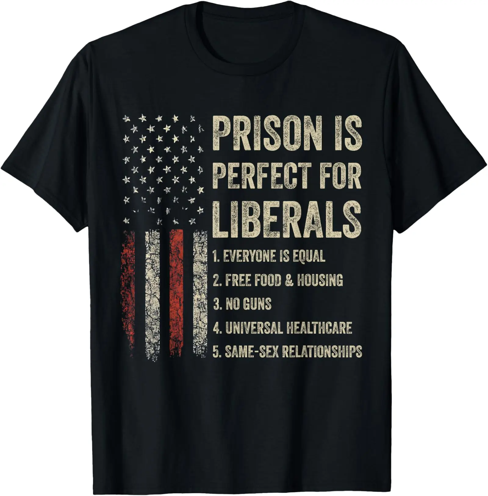 Prison is Perfect for Liberals Funny Conservative USA Flag T-Shirt
