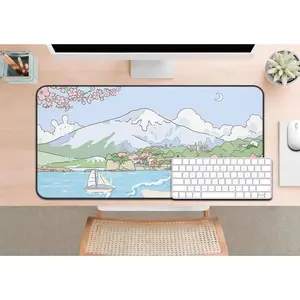[SALE UP TO 50% + FREE SHIP] Kawaii Bunny Bay Desk Mat Anime Lover Gift Cute Pastel Pink Mouse Pad Japanese Mount Fuji Mousepad Kawaii Japan Desk Office