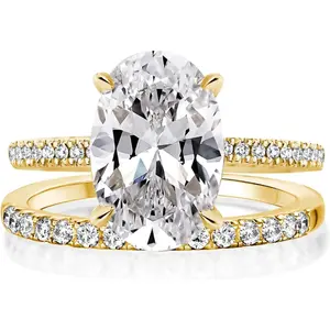 1 Pair 2Pcs 3.5CT Elongated Oval Moissanite Ring Set S925 Silver Bridal Engagement Half Eternity Wedding Band Gift Women