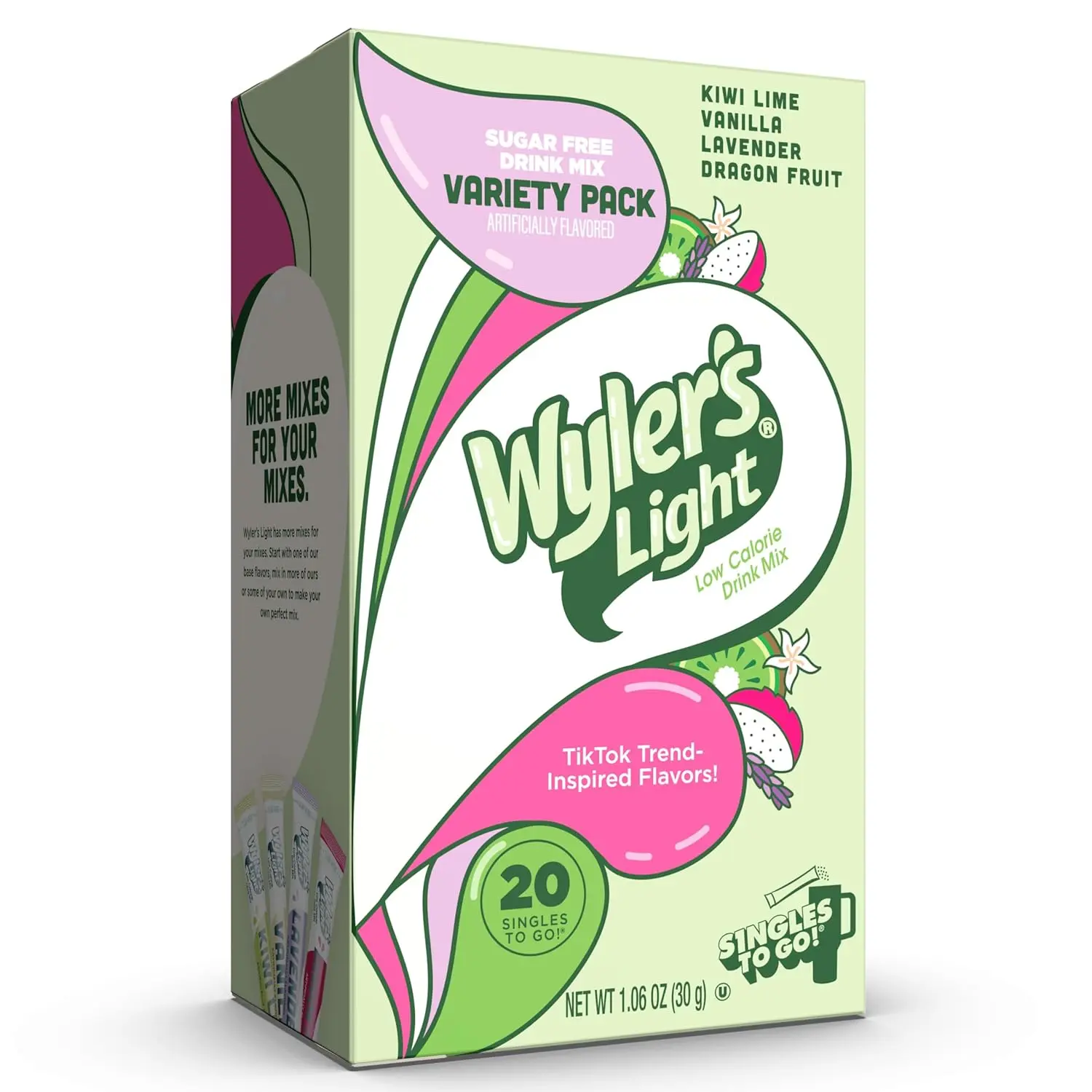 Sugar-Free, Caffeine-Free Hydration Beverage Flavor Packet Powder - Watertok Base Variety Pack (Kiwi Lime, Vanilla, Lavender, Dragon Fruit) - On-The-Go, 20 Count (Pack 1), Flavor Packet Flavoring Powder