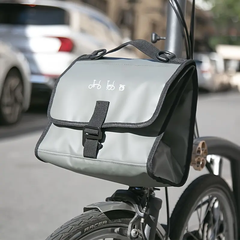 [Foldable Bike Handlebar Bag] Foldable Bike Handlebar Bag - Insulated Waterproof Thermal Insulation with Rain Cover, Multi-Functional Front Pannier for Brompton & Folding Bikes, Black & Gray Options, Bike Bag, Bike Storage, Sleek Design, Secure Zipper Clo