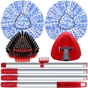 2 Pack Spin Mop Heads Compatible with O Cedar RinseClean 2 Tank, Scrub Brush,4 Section Mop Handle and 1 Base Combo Set, Microfiber Replace Head Refill