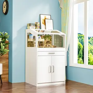 Small Animal Cage with Storage - 61x50x103cm White Hamster Home w/ Ventilation Holes, Drawer & Safety L-Brackets