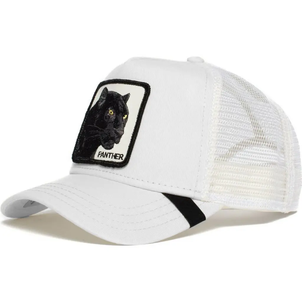 White Black Panther Embroidered Trucker Hat | Y2K Aesthetic Mesh Cap for Summer Ou