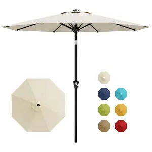 9FT Umbrella Outdoor Patio, Table Umbrella with Push Button Tilt and Crank, 8 Sturdy Ribs Waterproof UV Protection for Garden, Pool, Deck, Backyard, Market (Beige White)