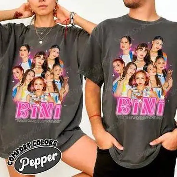Bini Pink Version Retro Bootleg Vintage Oversized T-Shirt P-POP Hip HOP Music Gift For Woman and Man Concert Unisex Shirt