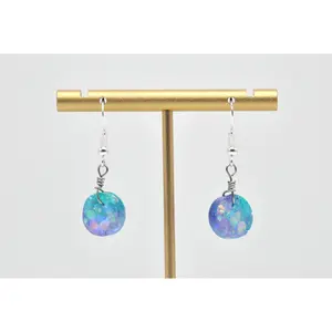 Handmade Glitter Earrings in Teal and Purple with Silver