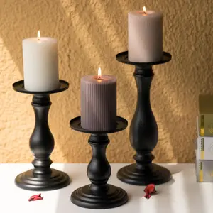 Matte Black Pillar Candle Holders Set of 3, 10" 8" 6"H Candlestick Stand, Home Coffee Table Centerpiece Decor for Dining Living Room