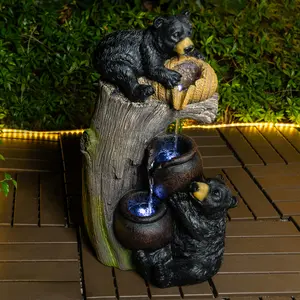 Bear Outdoor Water Fountain with LED Lights Cascading Fountains Outdoor for Patio Yard Balcony 23.62'' Garden Fountains Outdoor and Outdoor Water Fountain Decor