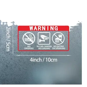2pcs 10cmx5cm Car'S No Smoking Warning Stickers Camera Recording Video Anti Theft English Warning Word Identification Decoration