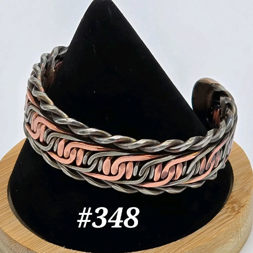 #348 Copper SS  6 1/4" x 3/4"   Hand-Woven Cuff Bracelet  Handmade Artisan Jewelry Unisex Gift Ready Open Cuff Design Comfortable Daily Wear