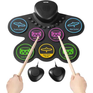 TikTokShopBlackFridayVEVOR Electronic Drum Set, 7 Pads, Roll-Up Practice Drum Pad with Headphone Jack, Built-In Speaker, Electric Drum Kit with Pedals, Sticks, Great Holiday Xmas Birthday Gift for Kids Age 3+