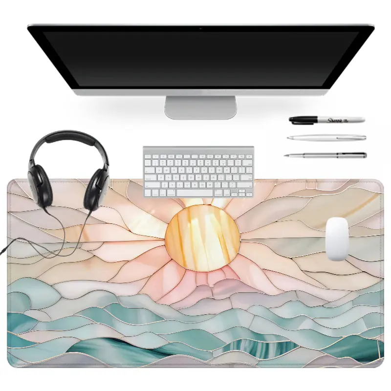 Extra Large Sunlight Waves Mouse Pad Pastel Colorful Gaming Mouse Pad 35x16 Inch Extended Mousepad Desk Accessories Computer Keyboard Mousepad Suitable for Families, Offices and Schools. Perfect Gift for Family Members and Friends Universal Mouse Pad