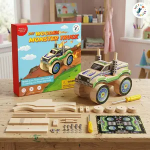 DIY Wooden Monster Truck with Stickers (Design 2) - Wood Craft Kit