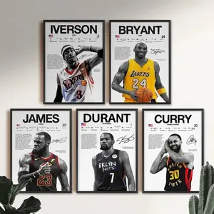 Iverson, Kobe, LeBron, KD, Curry Poster, Basketball Sports Poster Home Wall Art Decorative Art Piece