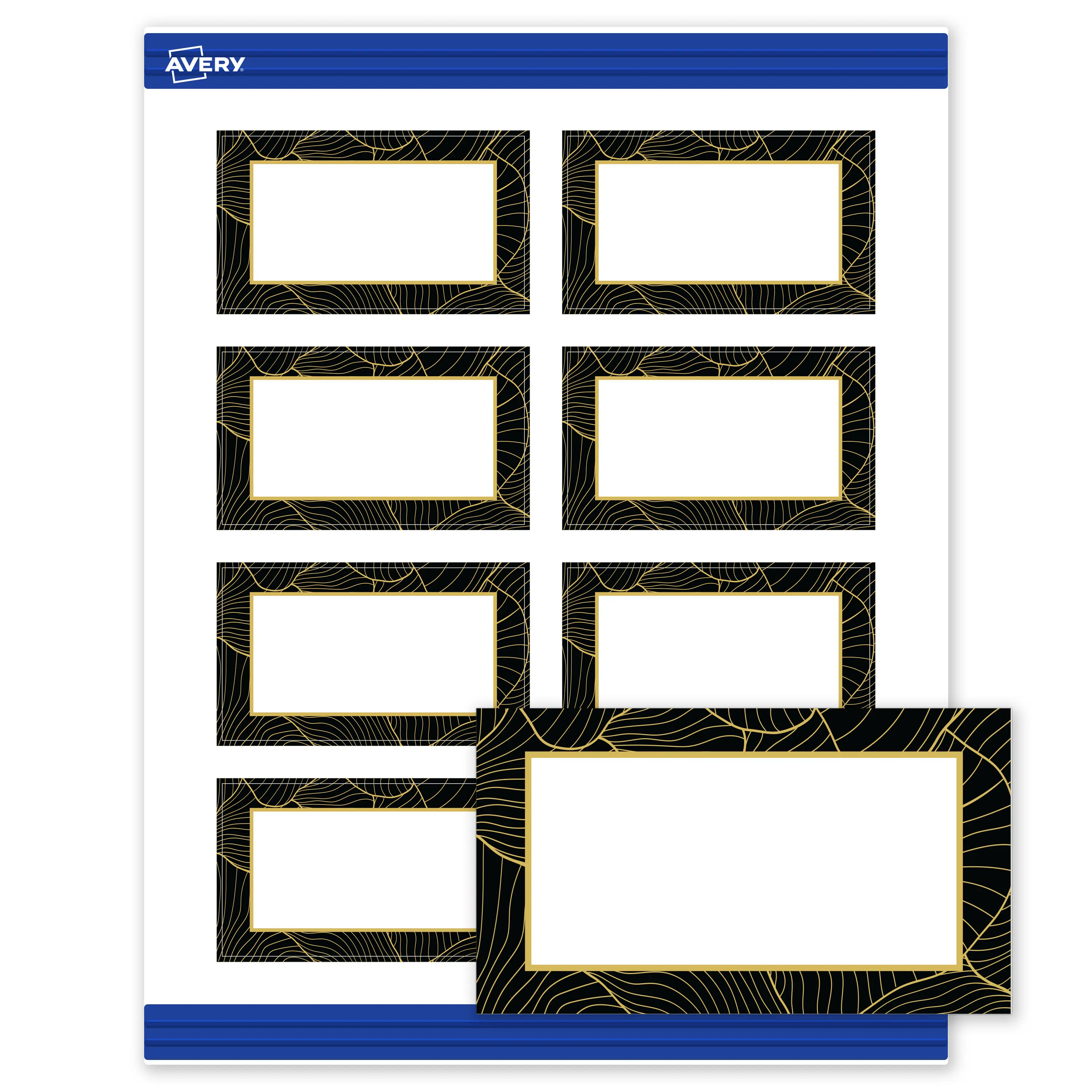Avery Printable Rectangle Business Cards with Sure Feed Technology, Pre-Printed Black Border with Gold Pattern, Matte White, 2" x 3.5", Laser & Inkjet Compatible, 80 Total