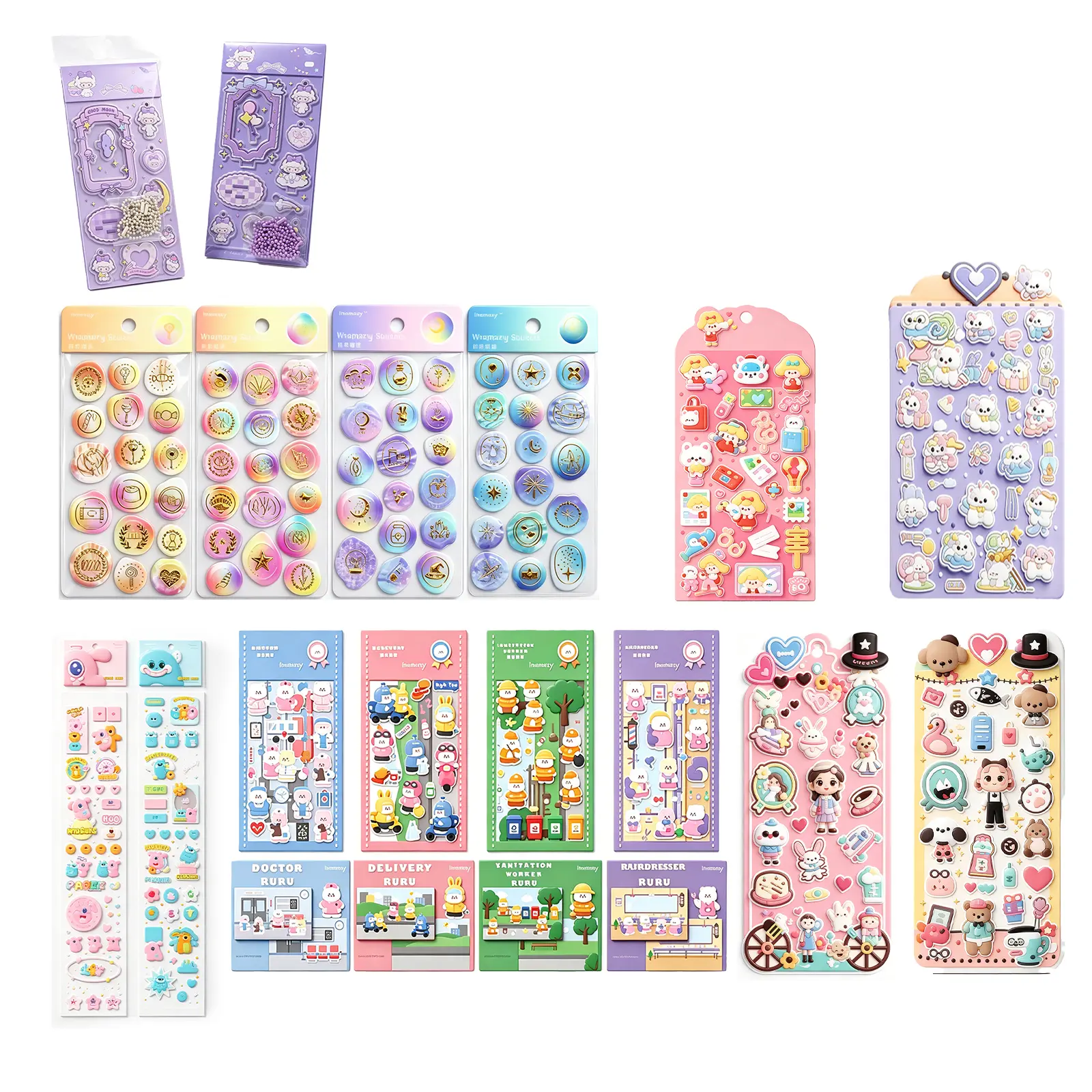 8Sets Cute Cartoon Stickers Set, Waterproof Aesthetic Stickers for Phone, Laptop, Water Bottle & Notebook Decoration,Decorative Stickers for Kids, Teens & Adults