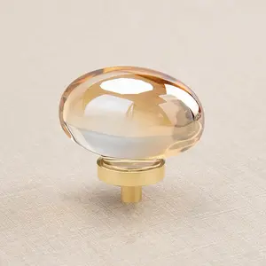4 Pack Champagne Crystal Cabinet Knobs, Gold Cabinet Glass Knobs for Dresser Drawers Brass Furniture Hardware Pulls (Oval)