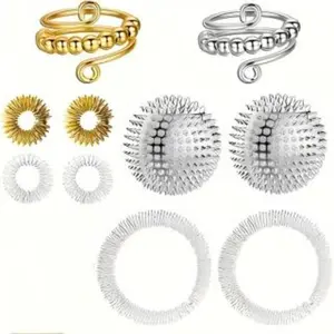 10pcs Massage Set, Adjustable Stress Rings, Massaging Balls, Finger Pressure Rings, Hand Massagers, Relieves Stress & Muscle Pain