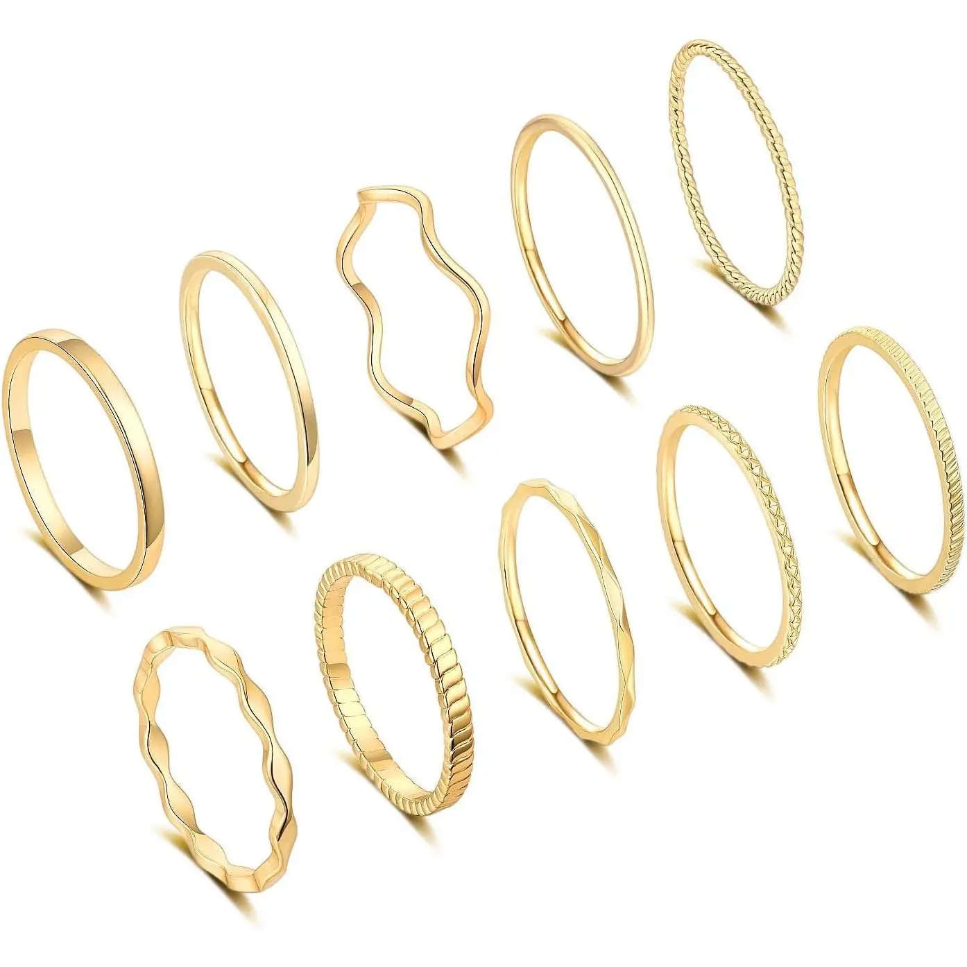 BY-ARE6 10 Pcs 1-2mm 18K Gold Plated Simple Rings for Women Band Knuckle Stacking Midi Rings Elegant Classic Minimalist Rings Comfort Fit