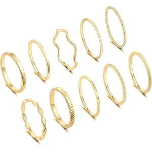 BY-ARE6 10 Pcs 1-2mm 18K Gold Plated Simple Rings for Women Band Knuckle Stacking Midi Rings Elegant Classic Minimalist Rings Comfort Fit