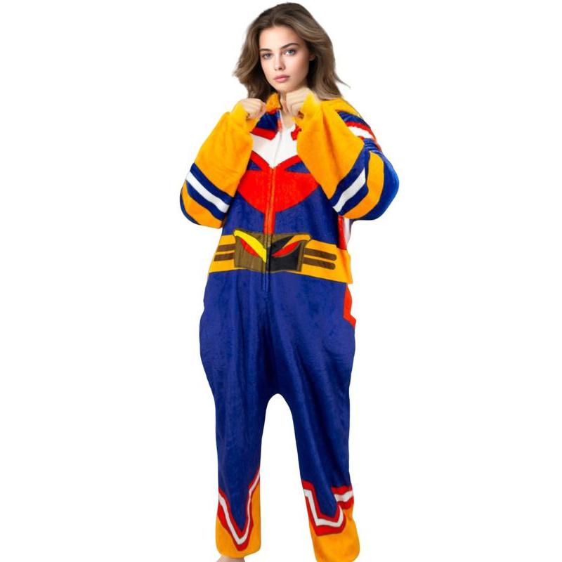 MHA Cosplay Costume, All Might Cosplay Costume Onesie, Anime Izuku Midoriya Teacher Flannel Pajamas for Halloween