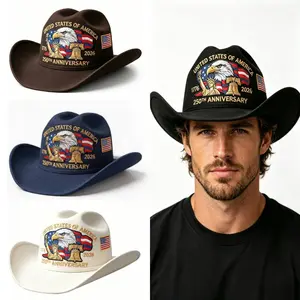 Wide brimmed denim hat, printed classic Western denim hat, fashionable accessories, versatile daily eagle, Statue of Liberty, clock flag printed hat, suitable for holiday celebrations, parties and outdoor wear