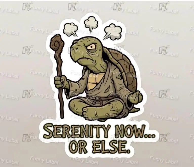 Funny Angry Turtle Serenity Now Yoga Humor Meditating Vinyl Adhesive Sticker, Decorative Sticker for DIY Scrapbooking & Stamping, Adhesive Stickers Stickers, Decorative Sticker Stickers