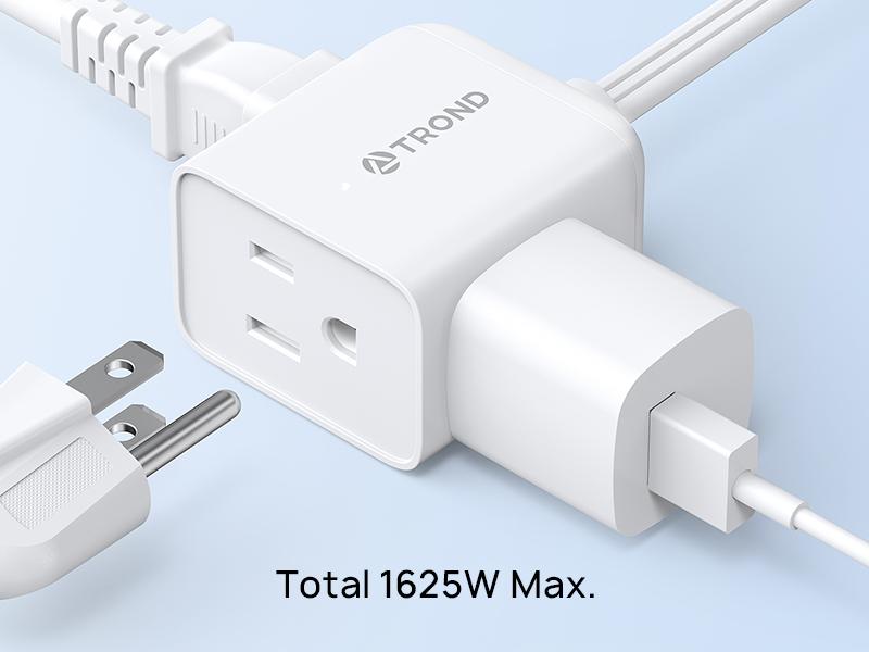 TROND Split Extension Cord Power Strip, Twin 6ft on Each Side, Low-Profile Flat Plug, Dual 3 Grounded Outlet Extender Cubes, 13 Amps, 16 Gauge Wire, for Behind TV Stand Sofa Headboard, Indoor, White