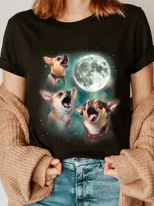 100% Cotton Three Chihuahuas Howl At Moon | 3 Dogs Funny Wolves Parody T-Shirt