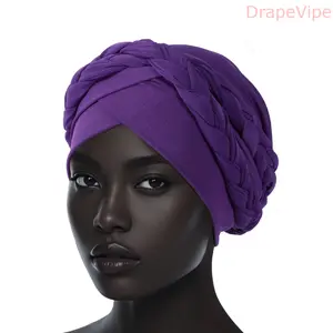 Women’s Solid Color Braided Headscarf Cap, Soft Milk Silk Turban Hat with Double Braids, Full Coverage Chemo Beanie Wrap, Lightweight Stretchy Hair Cover for Daily Wear, Sleeping, Travel, Casual Styling & Protective Hairstyles