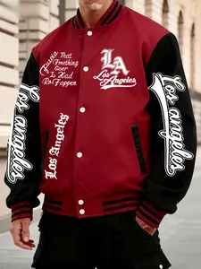 La Style Baseball Jacket, Los Angeles Print, Button Closure, Stretchy Fabric, All Seasons, Comfortable Outerwear, Casual Fitted Design