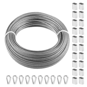 T316/304 Stainless Steel Wire Rope 1/8" 7x7 Steel Wire Cable 100 Feet Guardrail