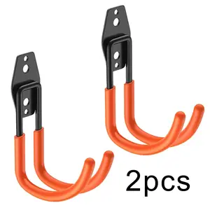 2pcs Metal Garage Hooks, Utility Storage Hooks, Wall Mount Hangers with Anti-Slip Coating, Organize Garden & Power Tools, Ladders, Bikes, Skates
