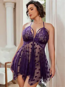 Plus Size Doll Shirt Women's One-Piece See-Through Erotic Sexy Elegant Chic Lingerie Sheath Buckle Dress Open Gear Lace Pajamas Loungewear Nightwear Breathable Nightgown (Free Thong) For Rave