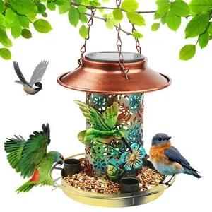 Solar Cardinal Bird Feeder, Waterproof Metal Hanging Bird Feeder with Solar Lantern Light, Outdoor Garden Decor