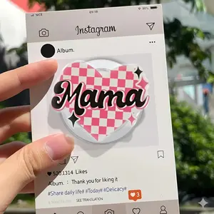 Pink Checkered Mama Heart Phone Holder, Retro Mother's Day Phone Grip, Y2K Checkerboard Phone Stand, Groovy Mama Accessory, Gift for Mom