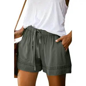 Popular casual wide-leg loose shorts, new summer European and American high-waisted elastic lace-up shorts