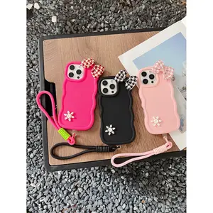 Phone Case - A Cute Bow Snowflake Macaron Wavy Phone Case, Cute And Charming, with a Lanyard, Suitable for Apple 11, 12, 13, 14, 15, 16, Samsung A51, A52, A53, A54, A55, A56 S20 S21 S23.S24S25, A31, A32, A33, Redmi And Other Mobile Phone Models