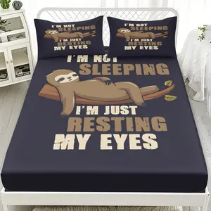 2/3pcs Sloth Rest Time Background Series Fitted Sheet Set, Suitable For Bedrooms, Hotels, Dormitories And Other Places, Machine Washable (1 Fitted Sheet + 1/2 Pillowcase, No Core)
