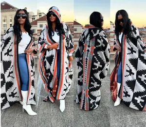 Women's African Printed Long Coat Cardigans Kimonos  Loose Fit Open Front Cashmere polyester blend  8 different prints