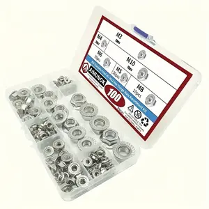 100pcs 304 Stainless Steel Flange Nuts Assortment Kit with Storage Box – Serrated Metric Insert Hex Lock Nuts M3, M4, M5, M6, M8, M10 – Secure Fastening & Corrosion Resistant Hardware Set