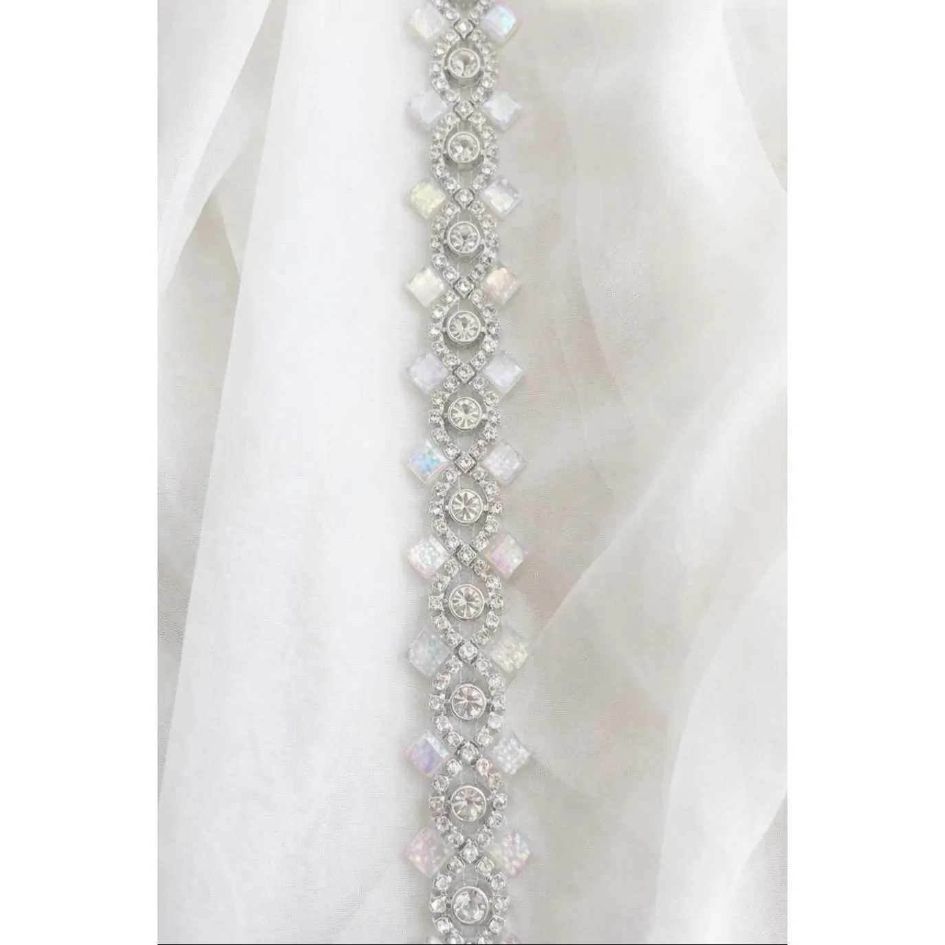 Crystal Rhinestone Trim – Self Adhesive Bridal Trim, Iridescent Beaded Trim, Peel and Stick Wedding Dress Applique, Sew or Stick Option
