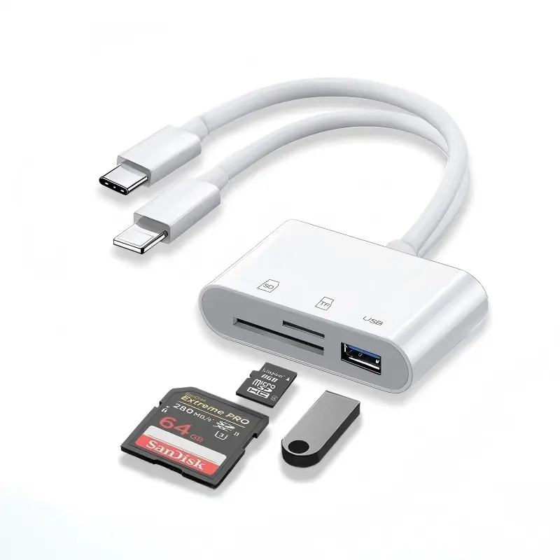 SD Card Reader for iPhone, iPad, USB C and Lightning Dual Port SD Card Adapter, Memory Card Reader for Camera Adapter, Support SD, Micro SD, USB 3.0, No App Driver Required