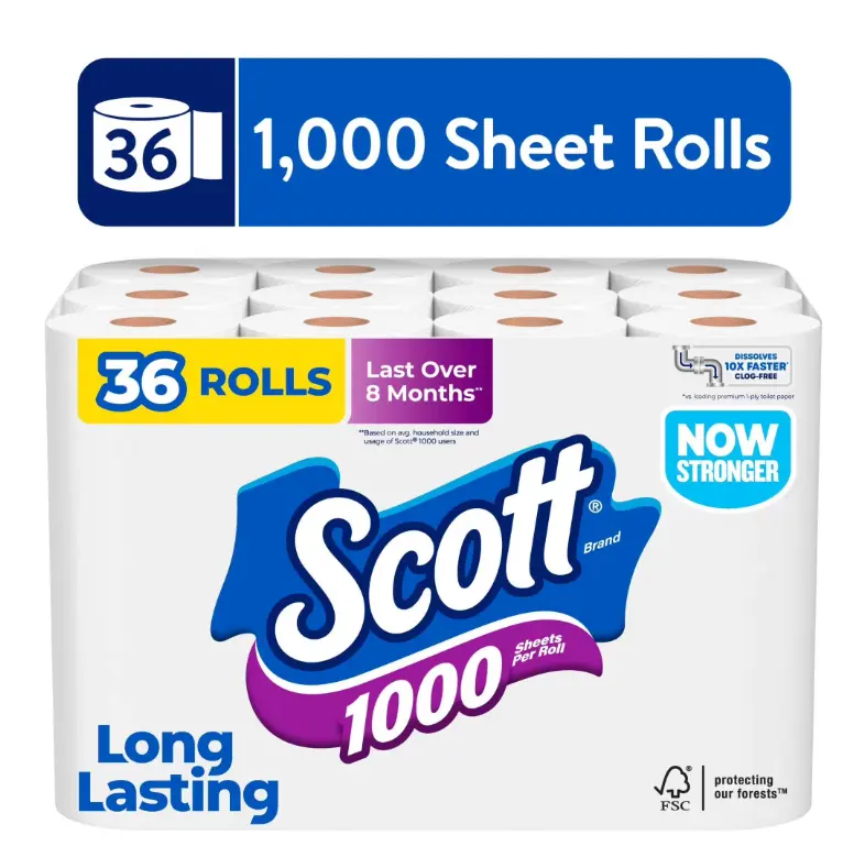 Scott 1000 Toilet Paper, 36 Rolls, 1000 Sheets Per Roll