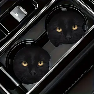 2pcs EVA Non-Slip Heat Insulation Car Coasters, Black Cat Print, Creative Couple Gifts, Car Interior Accessories, Cup Holder Covers, Stocking Stuffers