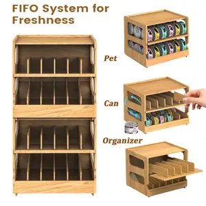 Teamkio 2pcs Can Organizer for Pantry, Bamboo Pantry Organizer, 2 Tier Stackable Can Storage Rack Ideal for 36 Human and Pet Food Cans(FIFO)