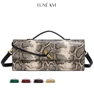 LUNÉ KVI New Women's Accordion Clutch Bag High-Quality PU Leather Snake-Print Baguette Bag Fashionable Versatile Evening Clutch Trendy Shoulder Crossbody Bag