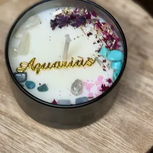Aquarius Scented Candle with Decorative Stones and Gold Lettering for Aromatic Home Decor zodiac Candle
