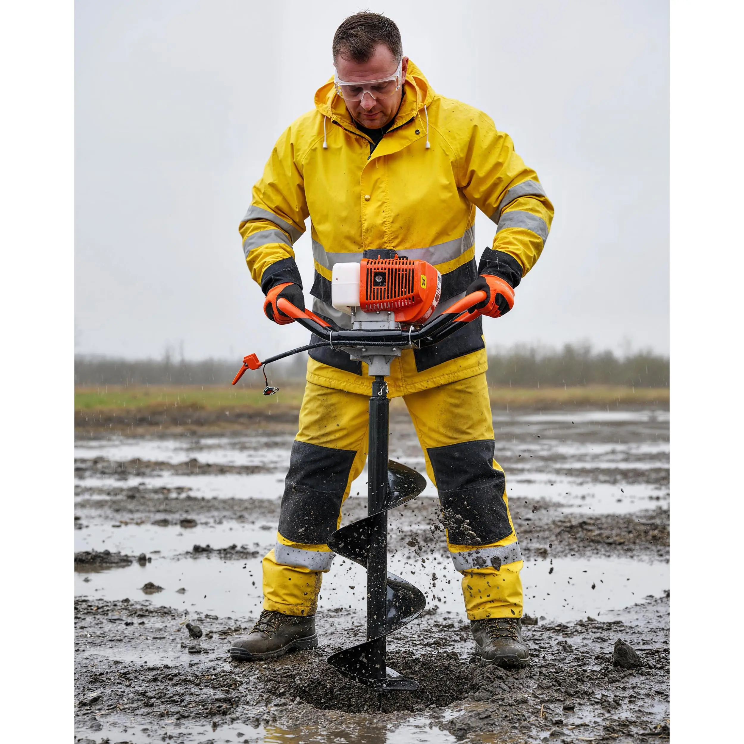 52cc 2-Stroke Gas Powered Earth Auger, Post Hole Digger with 6"& 10" Auger Bits & 3 Extension Rods, Anti-Vibration, EPA Certified, Max Depth 10.5 ft for Fence, Deck, Tree Planting